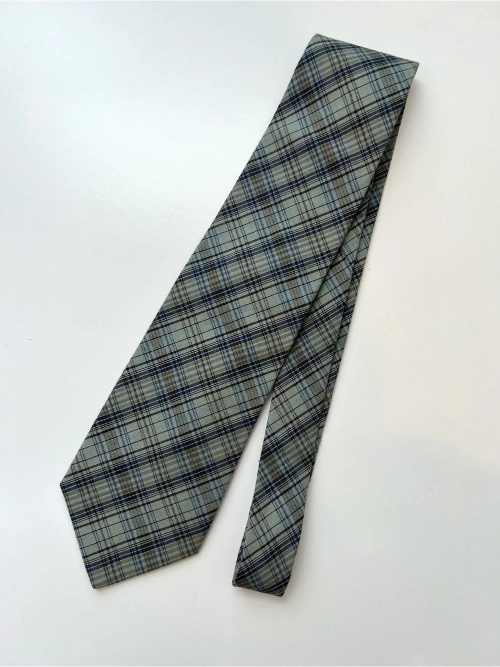 Banana Republic Plaid Necktie Made In Italy Sage Green Blue Check Mens Classic
